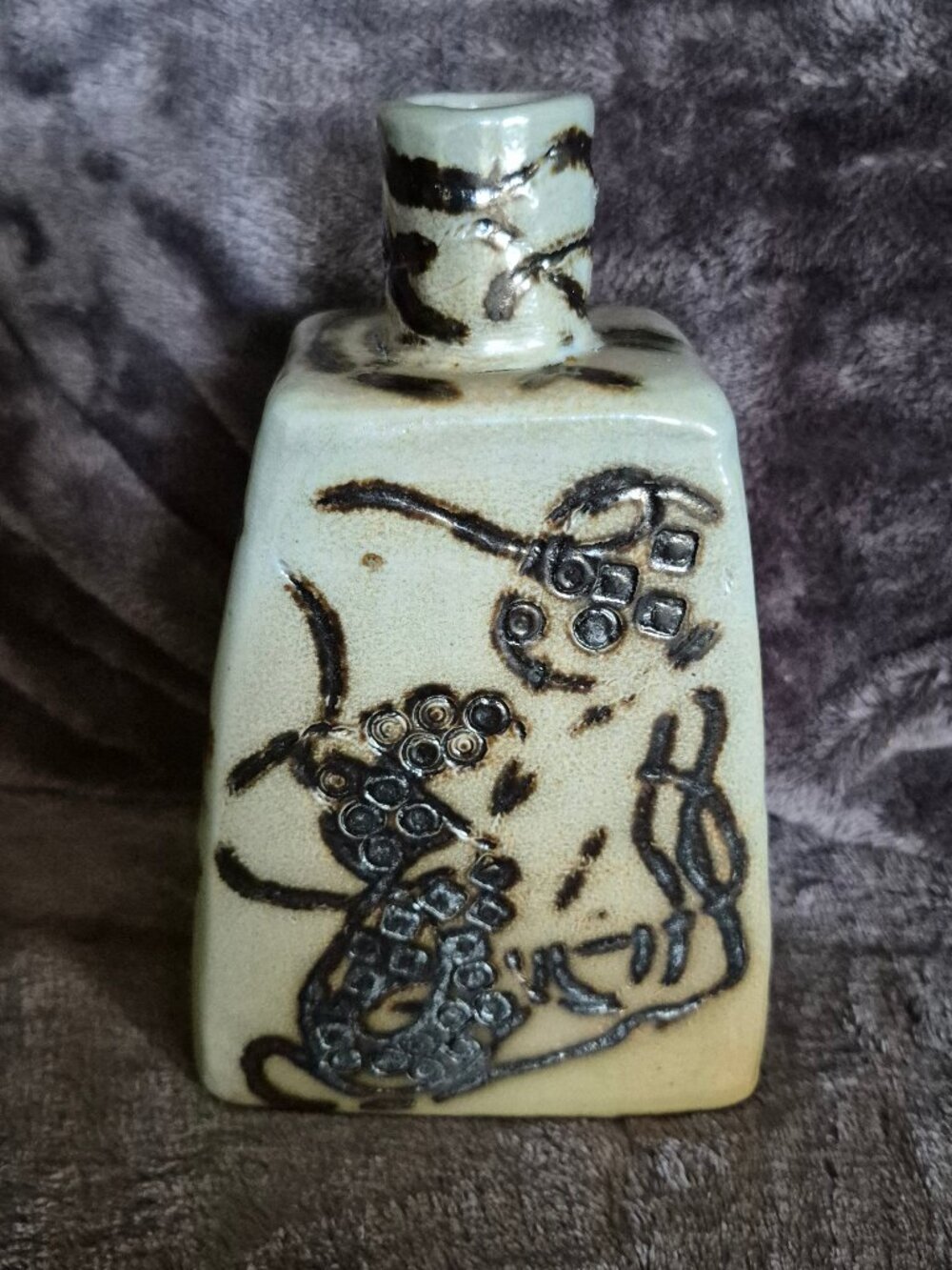 Signed Vintage Studio Pottery Square Bottle Vase 7" Mid Century Modern